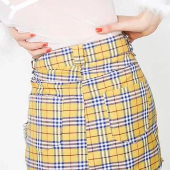 OMighty Clueless Yellow Plaid Mini Skirt Medium with Chain - Picture 4 of 9